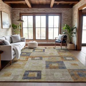 HomeRoots 10' X 14' Linen Gold Geometric Area Rug - Washable, Stain Resistant, Stylish & UV Protected Design! 686699