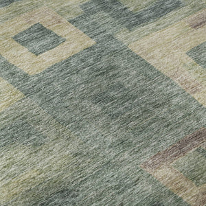 HomeRoots 5' X 8' Sage Beige & Taupe Geometric Area Rug - Washable, UV Protected, Stain Resistant for Homes 686701