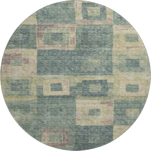 HomeRoots 8' Sage Beige and Taupe Geometric Round Rug - Washable, UV-Protected, Ideal for Family Spaces 686702