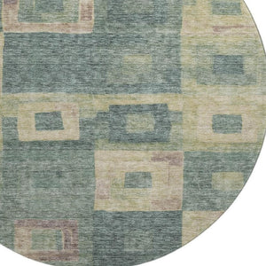 HomeRoots 8' Sage Beige and Taupe Geometric Round Rug - Washable, UV-Protected, Ideal for Family Spaces 686702