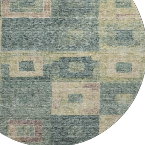 HomeRoots 8' Sage Beige and Taupe Geometric Round Rug - Washable, UV-Protected, Ideal for Family Spaces 686702