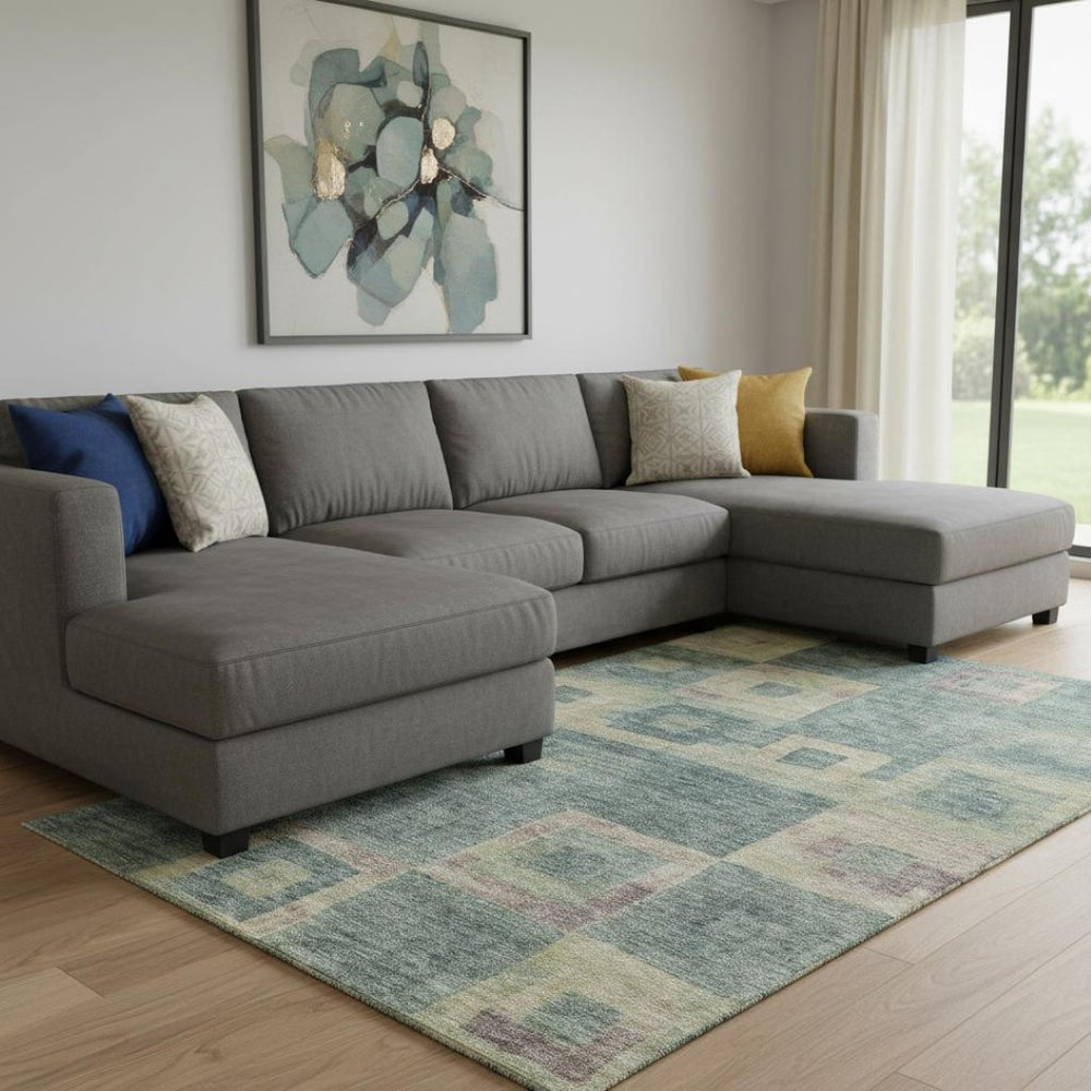 HomeRoots 8' X 10' Sage Beige & Taupe Geometric Washable Area Rug with UV Protection for Stylish Homes 686703