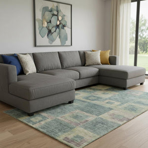 HomeRoots 8' X 10' Sage Beige & Taupe Geometric Washable Area Rug with UV Protection for Stylish Homes 686703