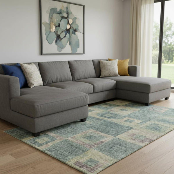 HomeRoots 8' X 10' Sage Beige & Taupe Geometric Washable Area Rug with UV Protection for Stylish Homes 686703