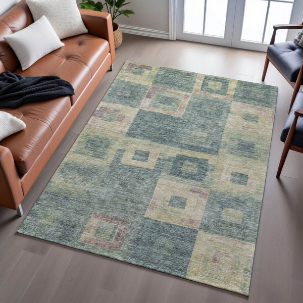 HomeRoots 8' X 10' Sage Beige & Taupe Geometric Washable Area Rug with UV Protection for Stylish Homes 686703