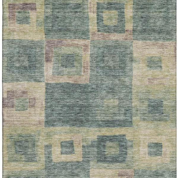 HomeRoots 8' X 10' Sage Beige & Taupe Geometric Washable Area Rug with UV Protection for Stylish Homes 686703
