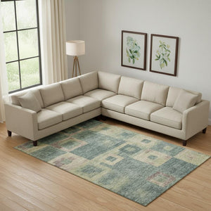 HomeRoots 9' X 12' Sage Beige & Taupe Geometric Washable Area Rug - UV Protected, Durable, Stylish & Easy Care 686704