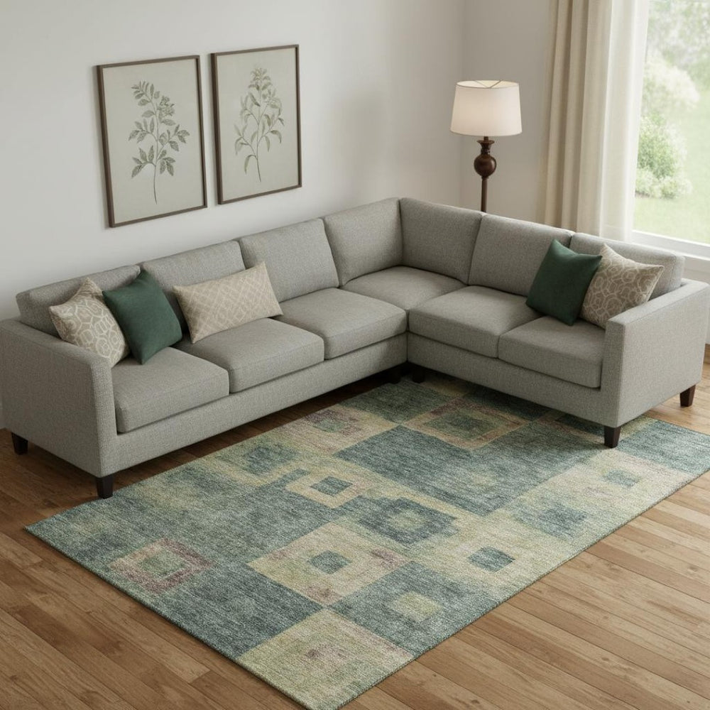 HomeRoots 10' X 14' Sage Beige & Taupe Geometric Washable Area Rug – Stylish, Durable, UV Protected for Home Use 686705