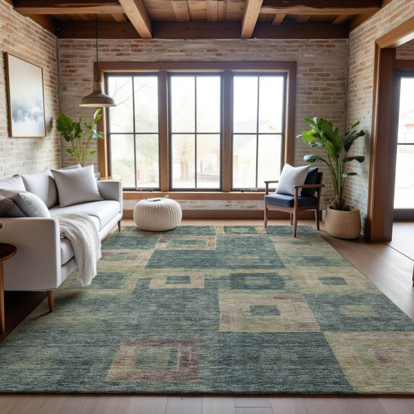 HomeRoots 10' X 14' Sage Beige & Taupe Geometric Washable Area Rug – Stylish, Durable, UV Protected for Home Use 686705