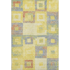 HomeRoots 5' X 8' Bold Geometric Washable Area Rug in Yellow, Orange, Purple & Ivory - UV Protected & Durable 686707