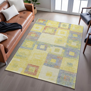 HomeRoots 5' X 8' Bold Geometric Washable Area Rug in Yellow, Orange, Purple & Ivory - UV Protected & Durable 686707