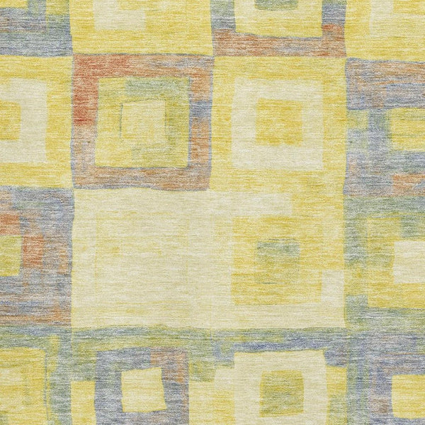 HomeRoots 5' X 8' Bold Geometric Washable Area Rug in Yellow, Orange, Purple & Ivory - UV Protected & Durable 686707