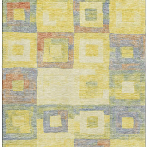 HomeRoots 5' X 8' Bold Geometric Washable Area Rug in Yellow, Orange, Purple & Ivory - UV Protected & Durable 686707