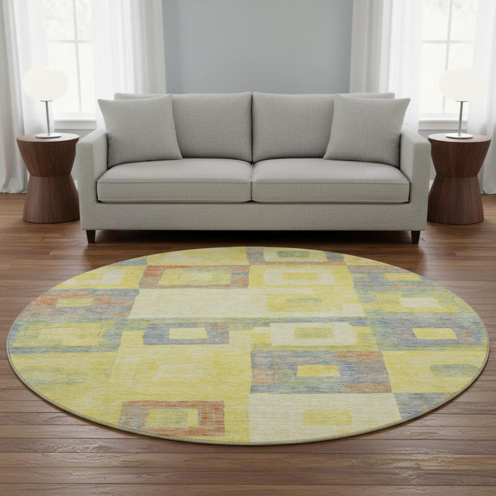 HomeRoots 8' Vibrant Geometric Washable Round Rug with UV Protection - Perfect for Homes with Kids & Pets! 686708