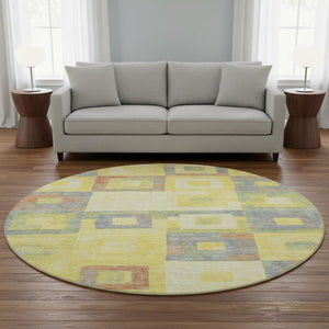 HomeRoots 8' Vibrant Geometric Washable Round Rug with UV Protection - Perfect for Homes with Kids & Pets! 686708