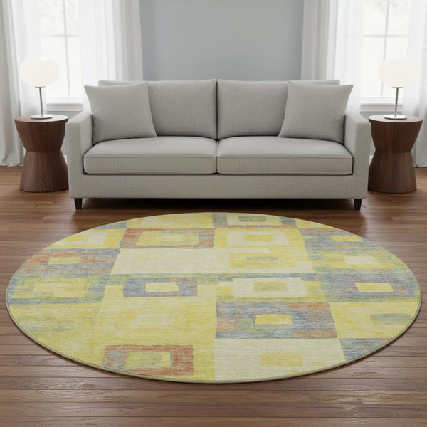 HomeRoots 8' Vibrant Geometric Washable Round Rug with UV Protection - Perfect for Homes with Kids & Pets! 686708