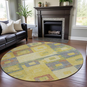 HomeRoots 8' Vibrant Geometric Washable Round Rug with UV Protection - Perfect for Homes with Kids & Pets! 686708