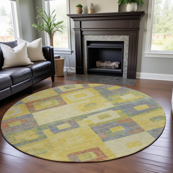 HomeRoots 8' Vibrant Geometric Washable Round Rug with UV Protection - Perfect for Homes with Kids & Pets! 686708