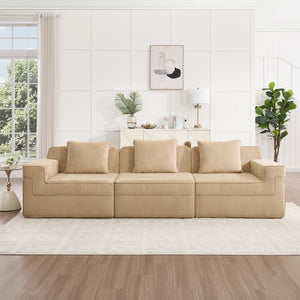 English Elm Modular 3-Seat Boneless Sofa - Cloud-Like Comfort In Soft Camel Corduroy With Throw Pillows & Style W3041S00317