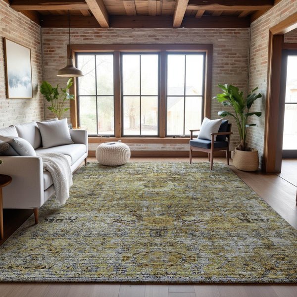 HomeRoots 5' X 8' Artichoke Green Floral Medallion Area Rug - Washable, UV Protected, and Pet-Friendly Design 686713