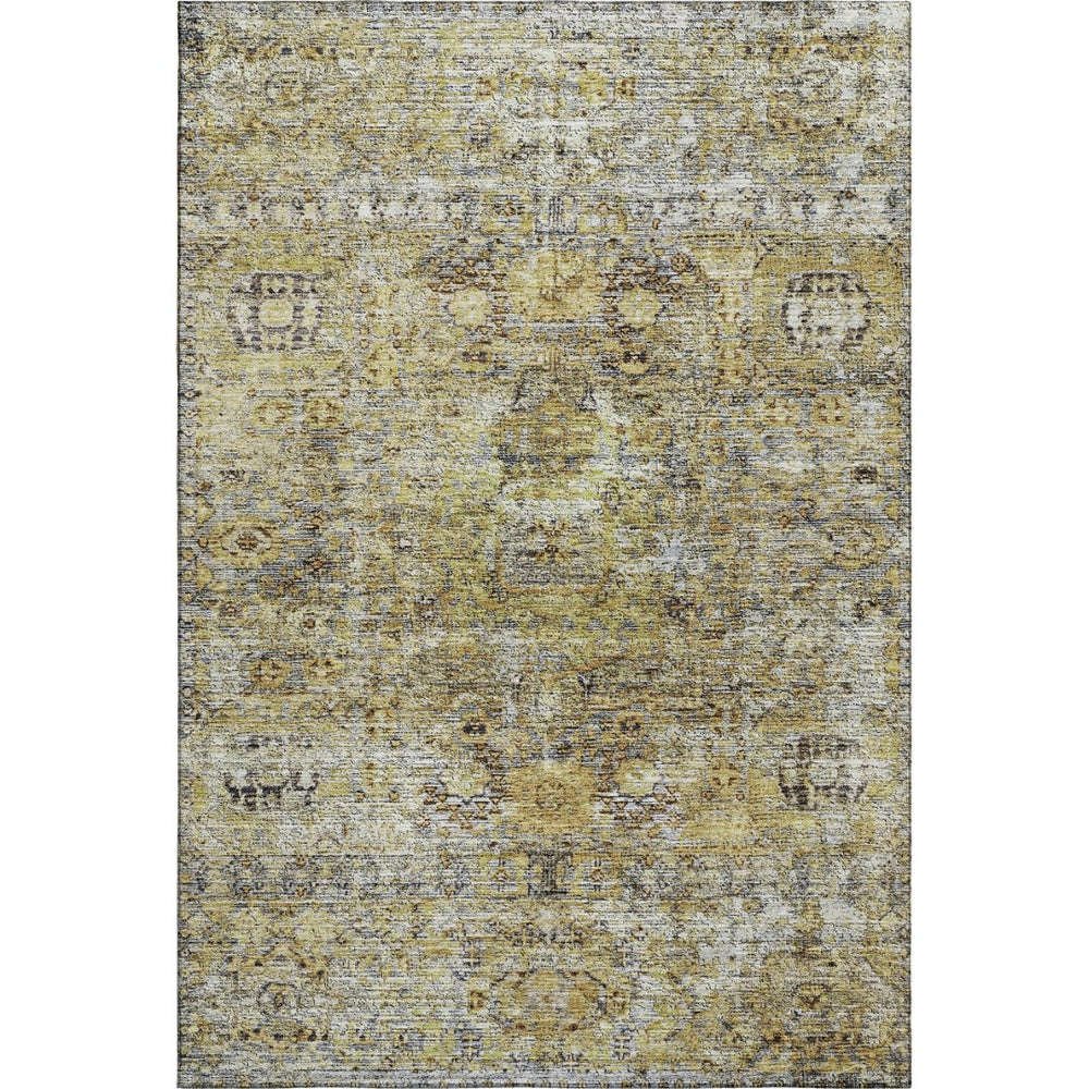 HomeRoots 5' X 8' Artichoke Green Floral Medallion Area Rug - Washable, UV Protected, and Pet-Friendly Design 686713