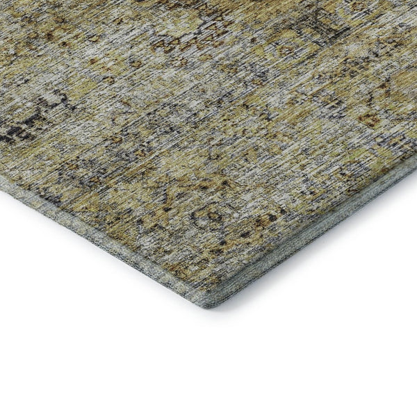 HomeRoots 5' X 8' Artichoke Green Floral Medallion Area Rug - Washable, UV Protected, and Pet-Friendly Design 686713