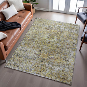 HomeRoots 5' X 8' Artichoke Green Floral Medallion Area Rug - Washable, UV Protected, and Pet-Friendly Design 686713