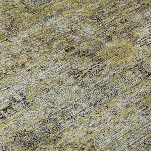 HomeRoots 8' Timeless Floral Medallion Round Rug in Artichoke Green & Gold - Washable, UV Protected, Stylish Decor 686714