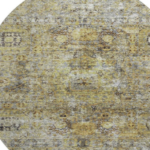 HomeRoots 8' Timeless Floral Medallion Round Rug in Artichoke Green & Gold - Washable, UV Protected, Stylish Decor 686714