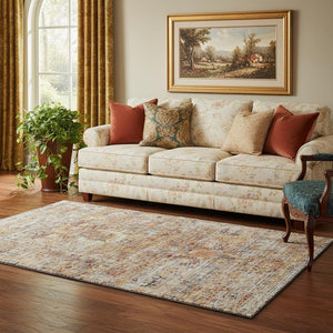 HomeRoots 5' X 8' Washable Coral Gray Silver Floral Medallion Area Rug with UV Protection & Stain Resistance 686719