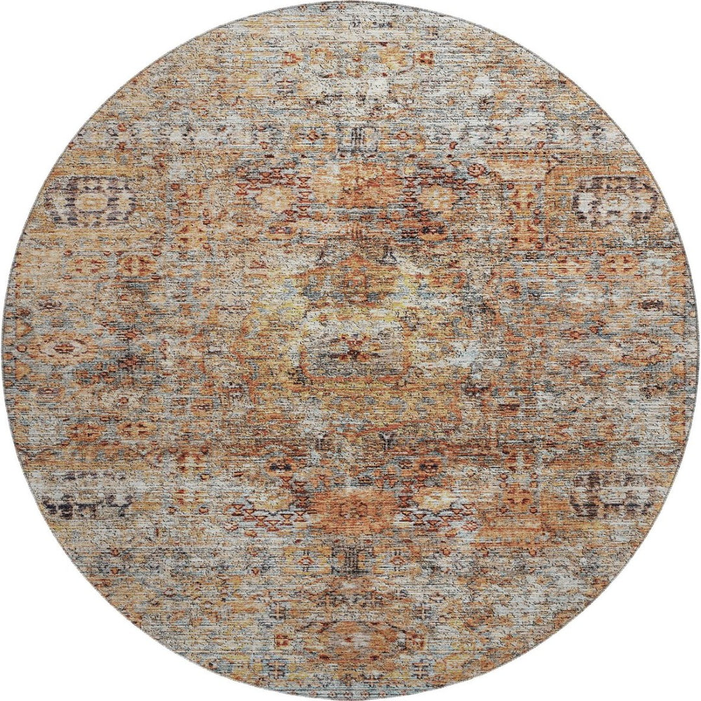 HomeRoots 8' Coral Gray Floral Medallion Round Rug - Washable, UV Protected, Durable & Stain-Resistant Design 686720