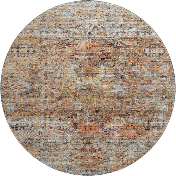 HomeRoots 8' Coral Gray Floral Medallion Round Rug - Washable, UV Protected, Durable & Stain-Resistant Design 686720