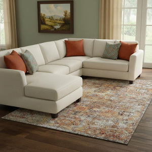 HomeRoots 8' X 10' Coral Gray Silver Floral Medallion Rug - Washable, UV Protected, and Stain-Resistant Design 686721