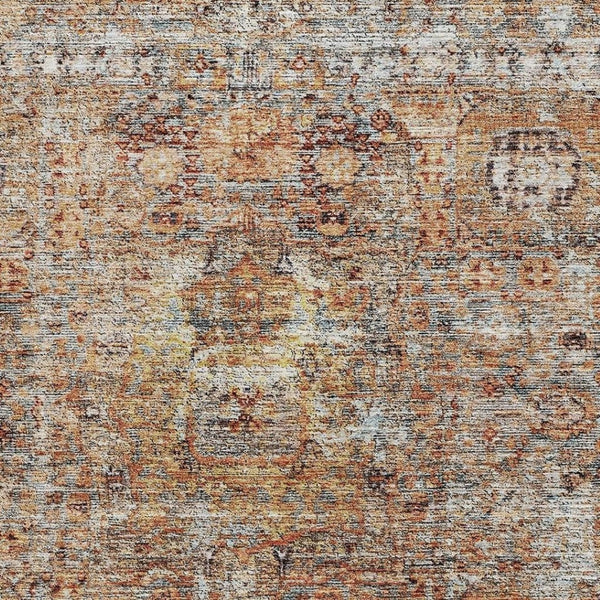 HomeRoots 8' X 10' Coral Gray Silver Floral Medallion Rug - Washable, UV Protected, and Stain-Resistant Design 686721