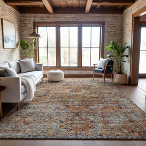 HomeRoots 9' X 12' Coral Gray Floral Medallion Washable Area Rug - Durable, Stylish, UV Protected & Easy Care 686722
