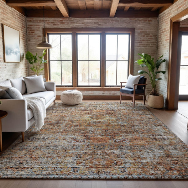 HomeRoots 9' X 12' Coral Gray Floral Medallion Washable Area Rug - Durable, Stylish, UV Protected & Easy Care 686722