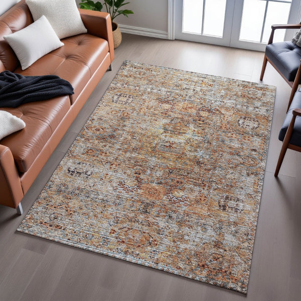 HomeRoots 9' X 12' Coral Gray Floral Medallion Washable Area Rug - Durable, Stylish, UV Protected & Easy Care 686722
