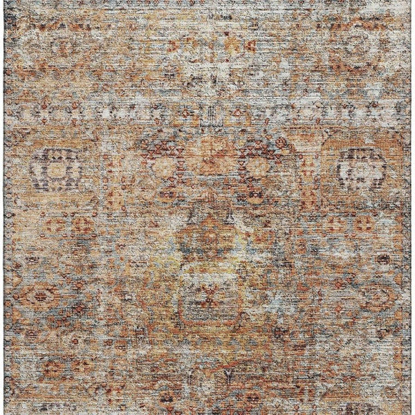 HomeRoots 9' X 12' Coral Gray Floral Medallion Washable Area Rug - Durable, Stylish, UV Protected & Easy Care 686722