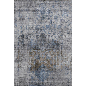 HomeRoots 5' X 8' Blue Gray & Silver Floral Medallion Area Rug - Washable, UV Protected, Durable & Stylish 686725