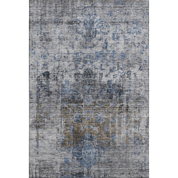 HomeRoots 5' X 8' Blue Gray & Silver Floral Medallion Area Rug - Washable, UV Protected, Durable & Stylish 686725