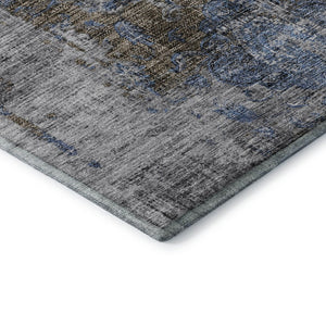 HomeRoots 8' Blue Gray & Silver Floral Medallion Round Rug - Washable, UV-Protected, Durable for High Traffic Areas 686726