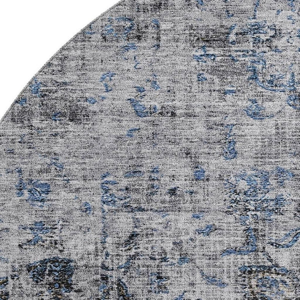 HomeRoots 8' Blue Gray & Silver Floral Medallion Round Rug - Washable, UV-Protected, Durable for High Traffic Areas 686726