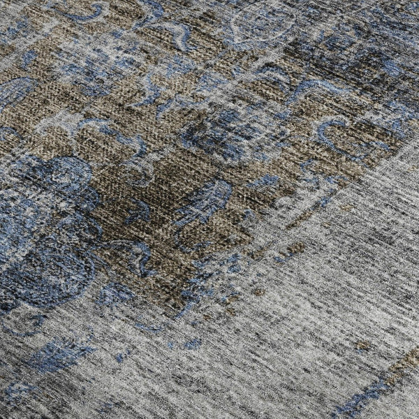 HomeRoots 9' X 12' Blue Gray Floral Medallion Area Rug - Washable, UV Protected, Perfect for Family Homes 686728