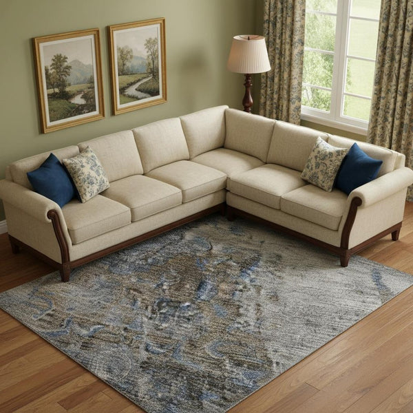 HomeRoots 10' X 14' Blue Gray Floral Medallion Area Rug - Washable, UV Protected, Stain Resistant, Pet Safe 686729