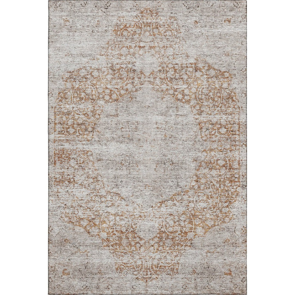 HomeRoots 5' X 8' Copper & Beige Floral Medallion Area Rug - Washable, Stain Resistant & UV Protected Elegance 686731