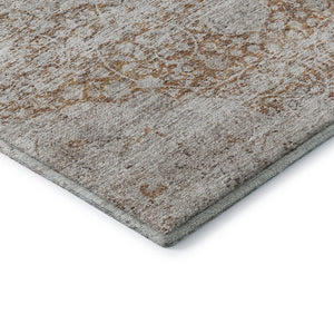 HomeRoots 8' Washable Round Rug with Copper & Beige Floral Medallion - UV Protected, Durable & Easy Care! 686732
