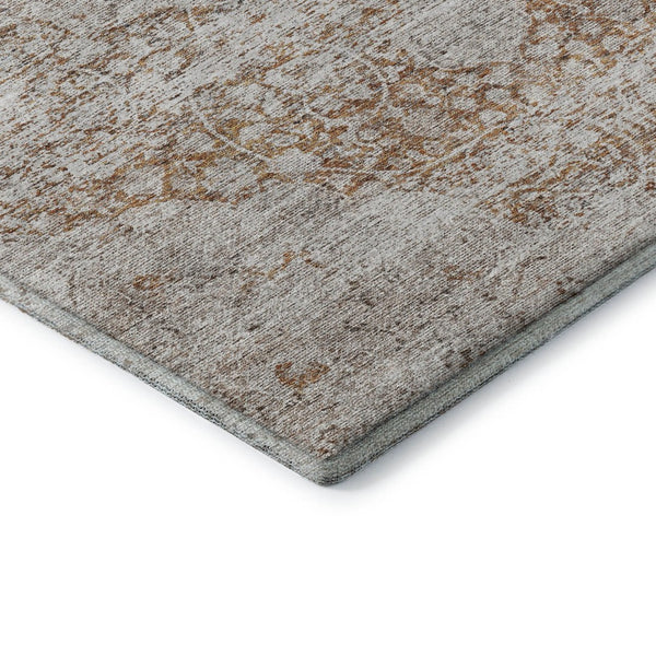 HomeRoots 8' Washable Round Rug with Copper & Beige Floral Medallion - UV Protected, Durable & Easy Care! 686732