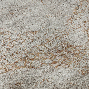 HomeRoots 8' Washable Round Rug with Copper & Beige Floral Medallion - UV Protected, Durable & Easy Care! 686732
