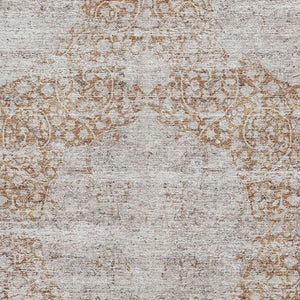 HomeRoots 8' X 10' Copper & Beige Floral Medallion Area Rug - Washable, UV-Protected, Stylish & Durable Design 686733