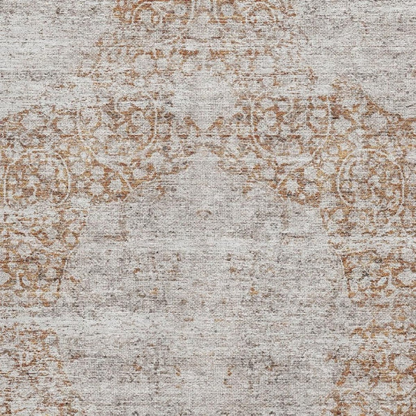 HomeRoots 8' X 10' Copper & Beige Floral Medallion Area Rug - Washable, UV-Protected, Stylish & Durable Design 686733
